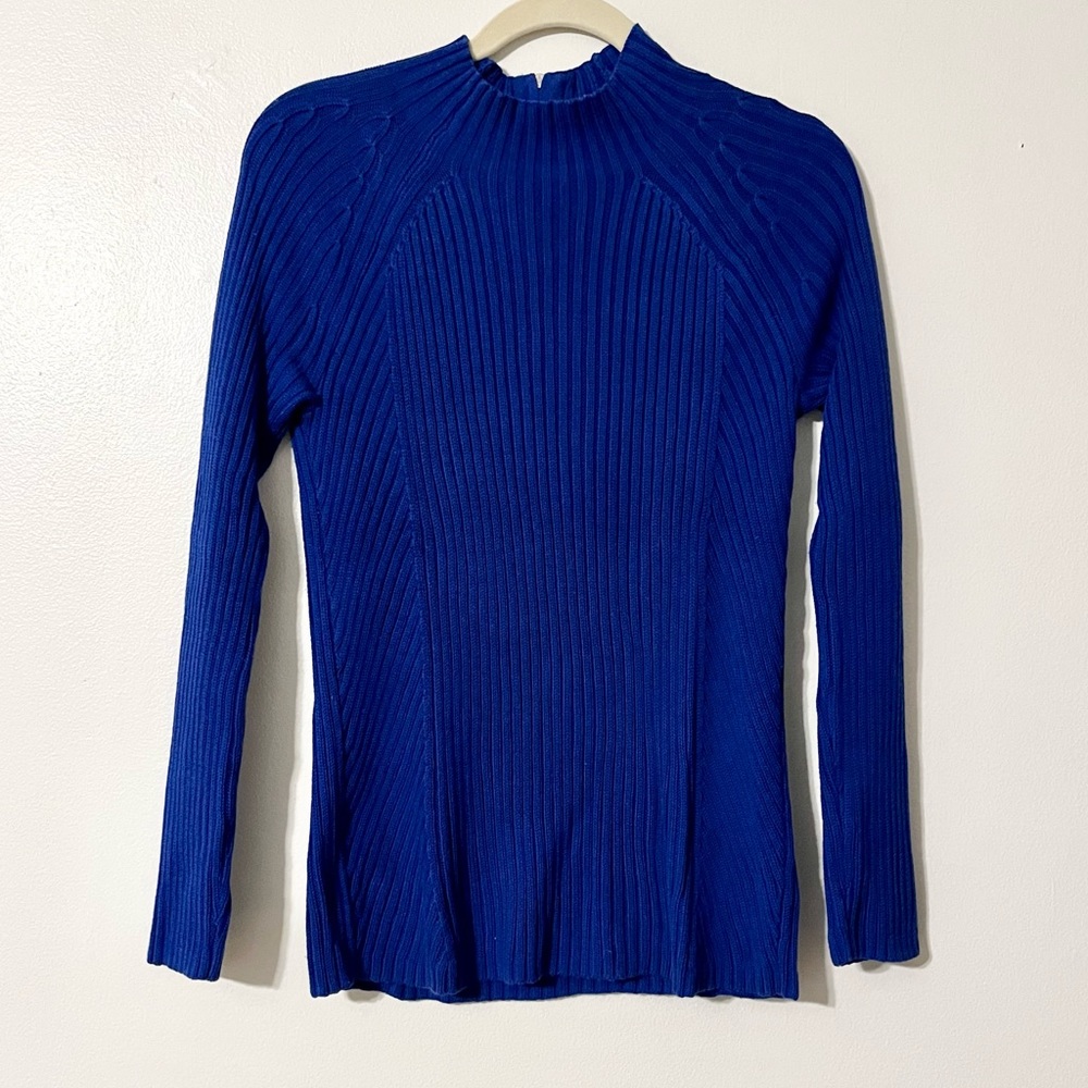 Talbots NWOT Medium Blue Majesty Ribbed Mock Neck Sweater Women’s Size Medium